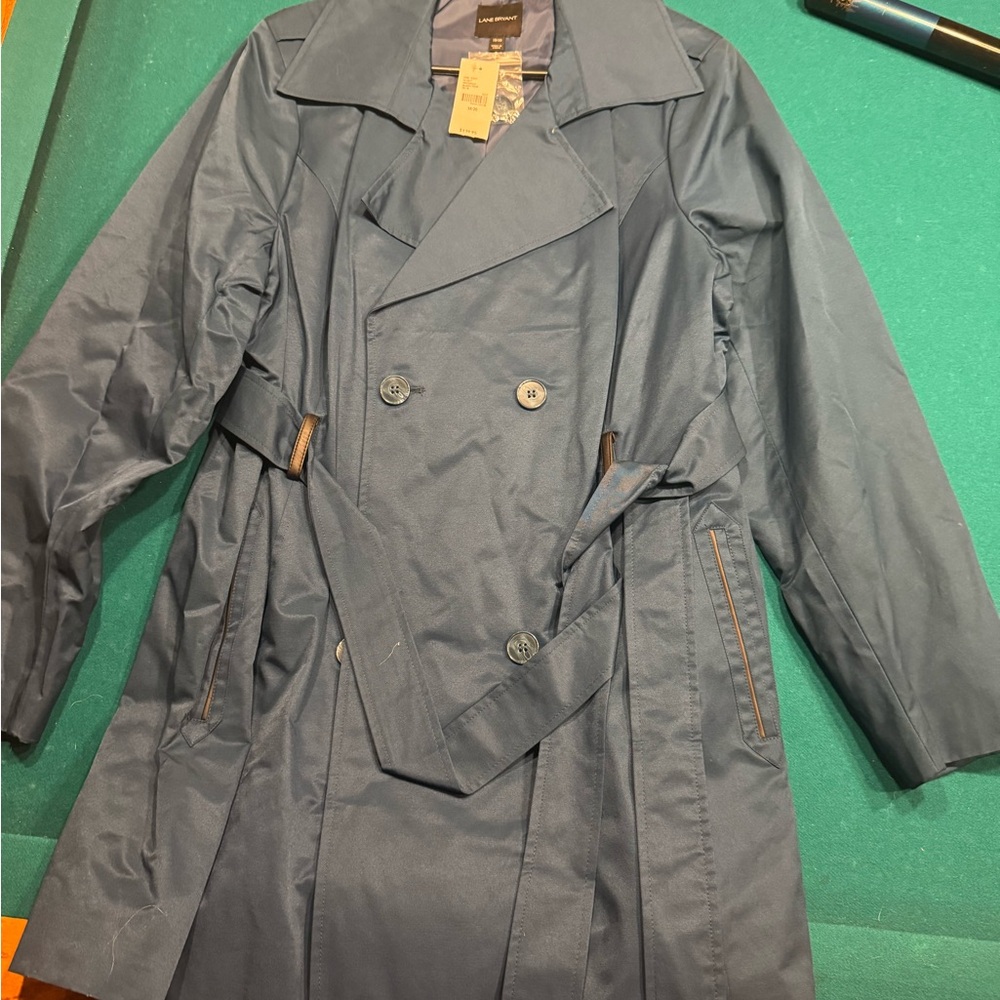 Lane Bryant Navy Double-Breasted Trench Coat with Belt